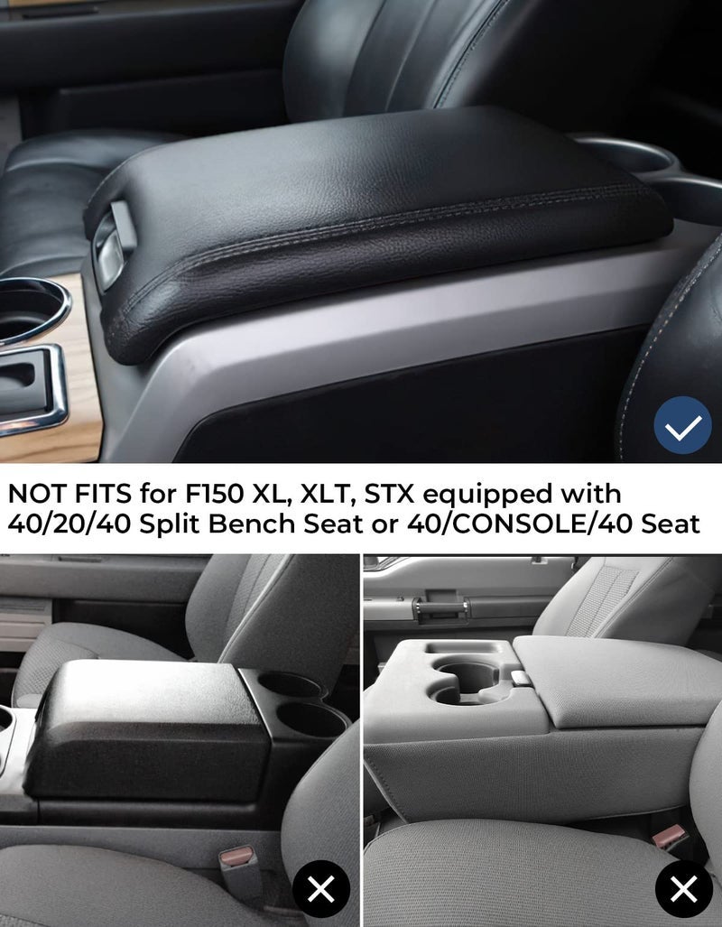 ISSYAUTO غطاء مسند الذراع في الكونسول المركزي متوافق مع موديل F150 من 2009 إلى 2014، غطاء مسند ذراع جلدي للسيارة، غطاء وسط متين، صندوق مسند ذراع واقي من الصنع - Image 1